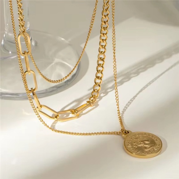 18K Gold Plated Layered Coin Necklace | Waterproof Jewelry - Picture 8 of 10